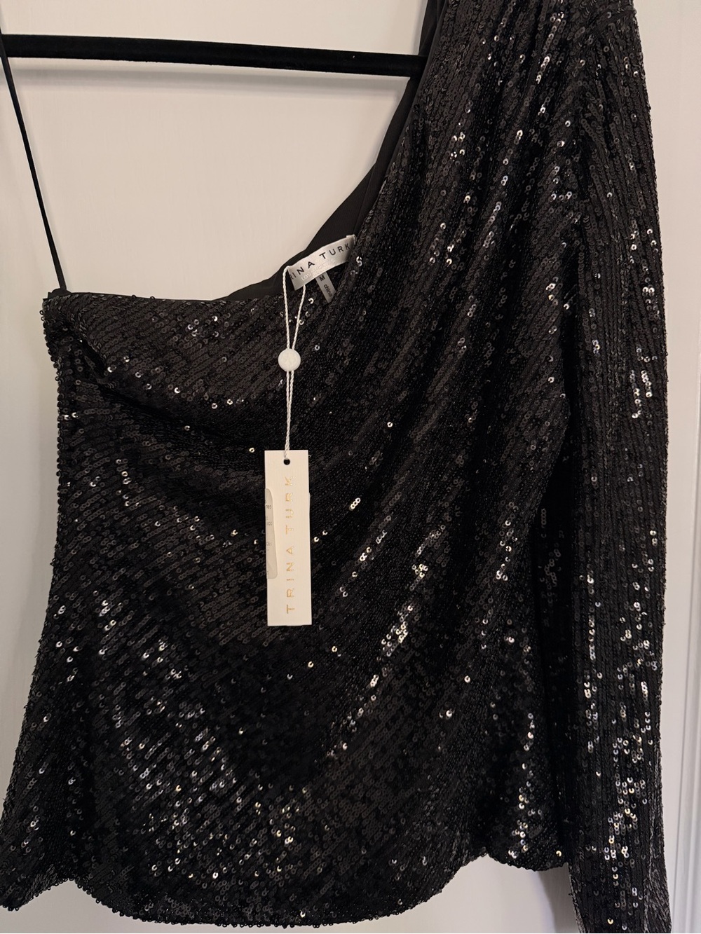 NWT - Trina Turk Black Sequin One-Shoulder Top